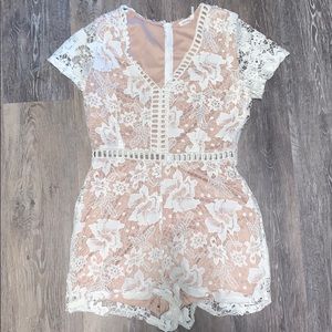 White and Tan Lace Romper from Nordstrom
